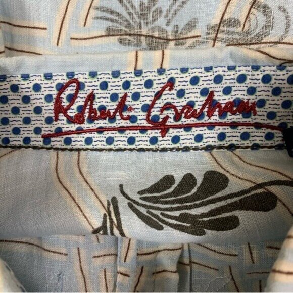 Robert Graham XL Linen Button Up Shirt Geometric Embroidered Luxury Casual - Picture 3 of 5